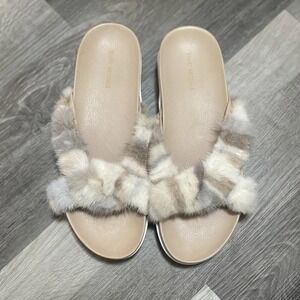 Stuart Weitzman Womens Slides Sandals Fur‎ Women Cream Size 11